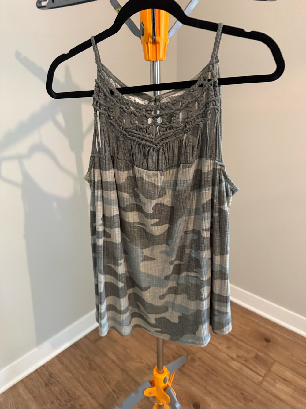 Maurices Camo Crochet Yoke Camisole